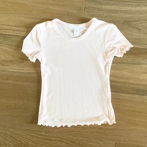 FULL TILT • Tilly’s Girls Ripped Ruffled on Sleeves Pink Tee Size M